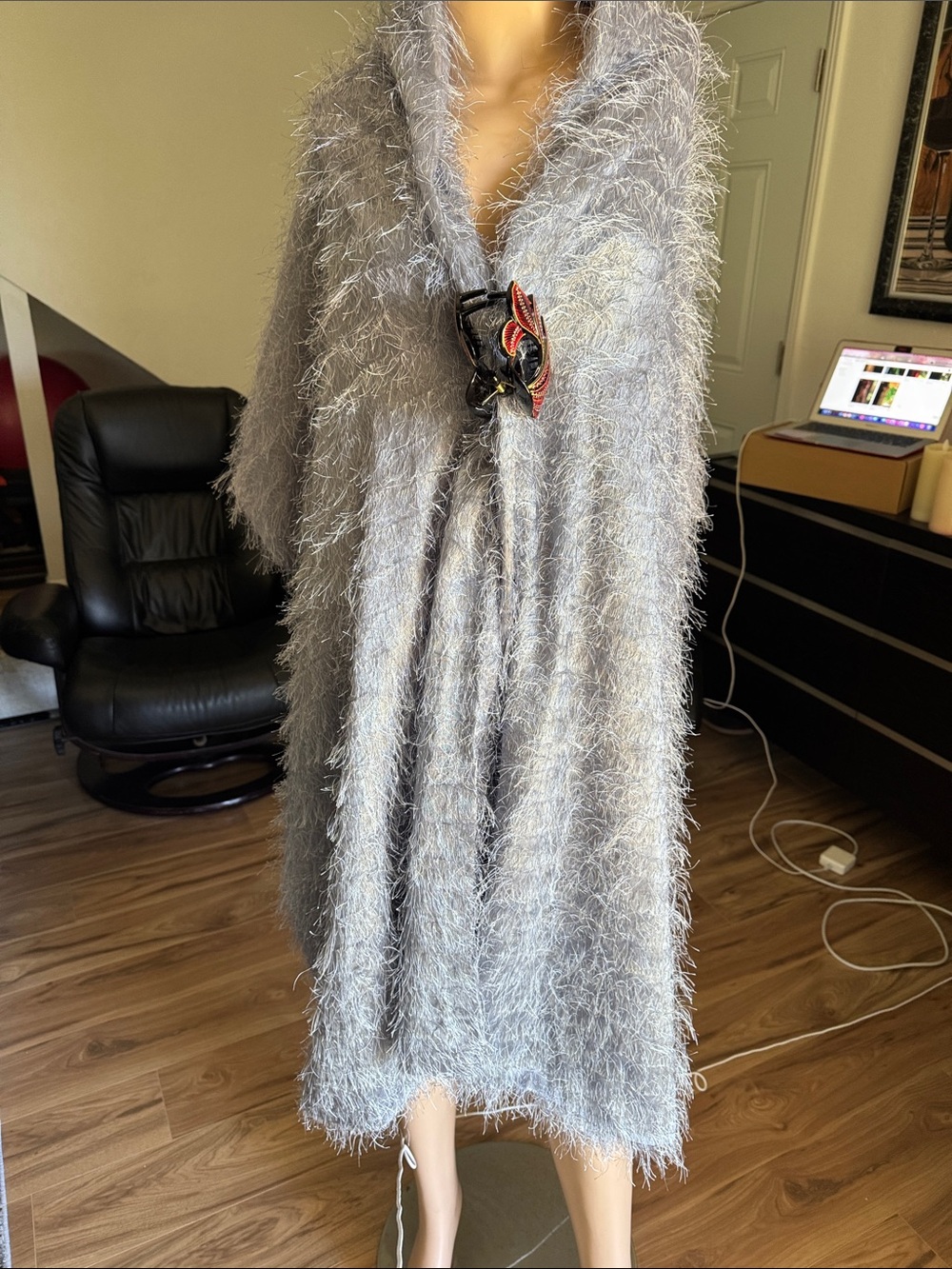 Cozy Fuzzy Gray Shawl P 11
